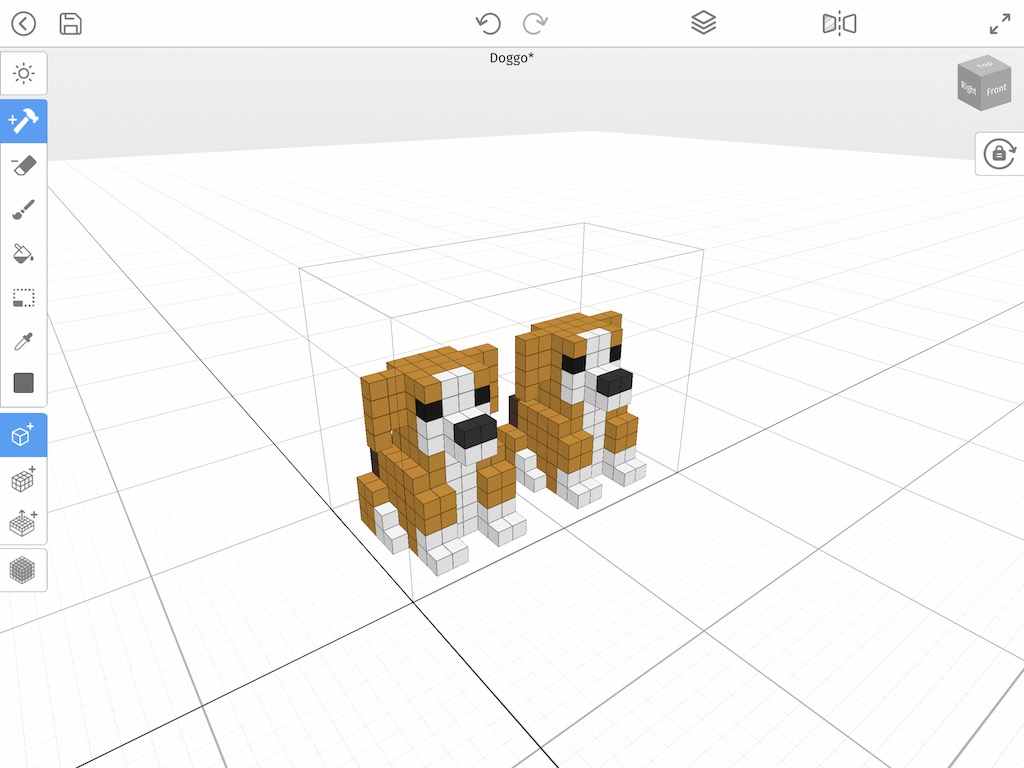 Two voxel models inside of the same grid that was increased in size