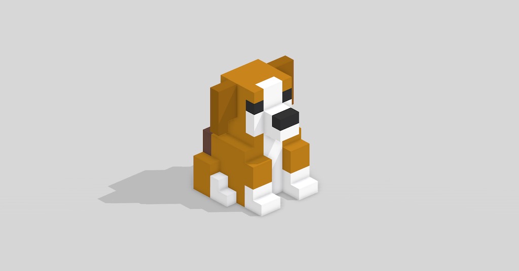 A voxel model of a dog created in Mega Voxels