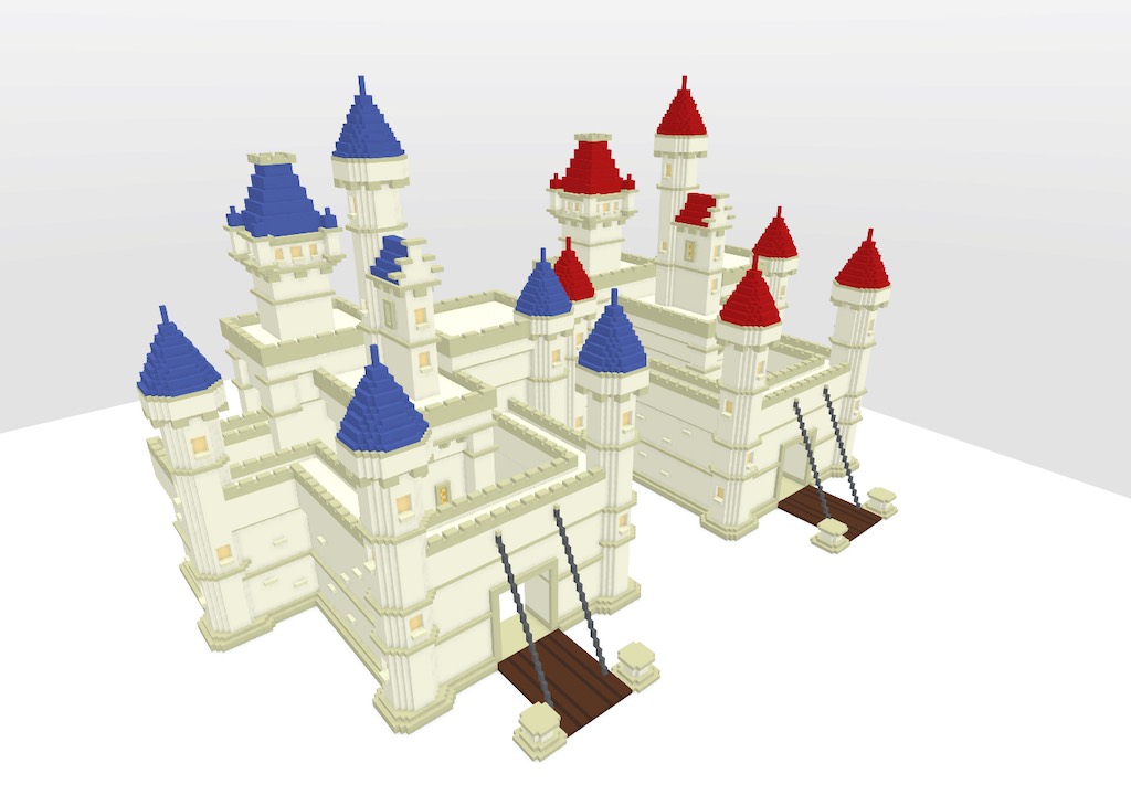 Two voxel castles in the same scene which exceeds the max size in Mega Voxels