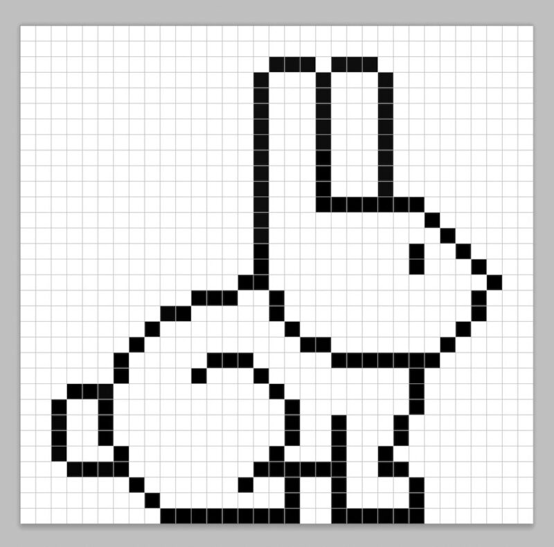 An outline of the pixel art bunny rabbit similar to a spreadsheet