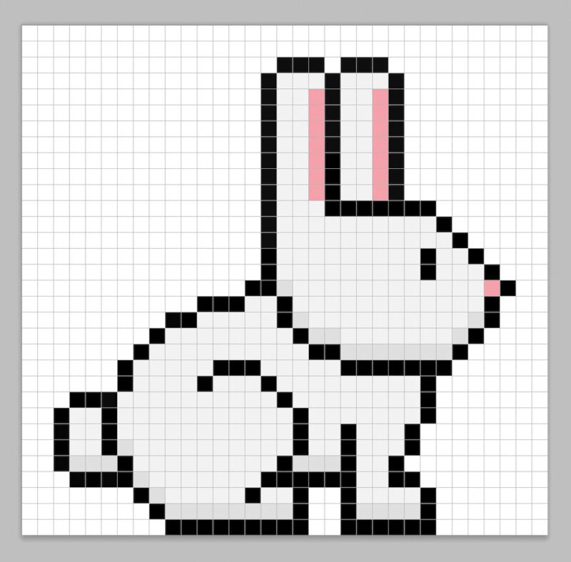 32x32 Pixel art bunny with a darker gray to give depth to the bunny