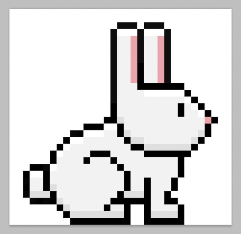 A view of a kawaii pixel art bunny on a transparent background