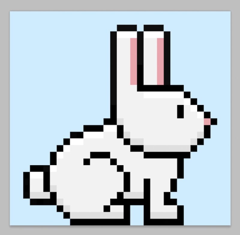 Cute pixel art bunny on a light blue background