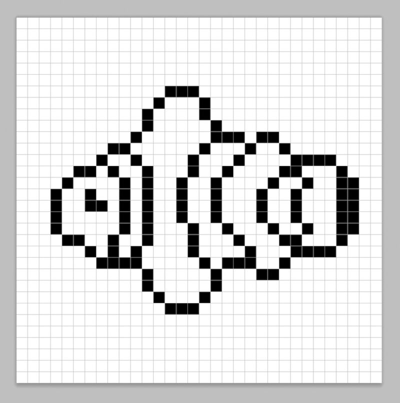 An outline of the pixel art fish similar to a spreadsheet