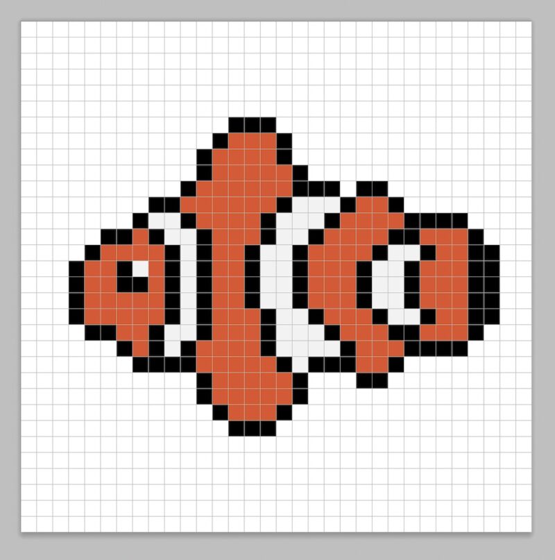 Simple pixel art fish with solid colors