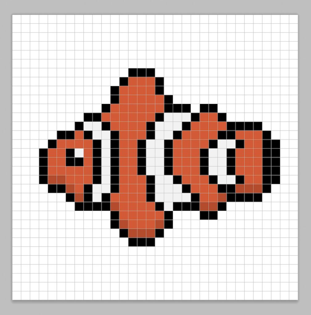 Showing how to draw shades on a piece of pixel art using the fish pixel art tutorial