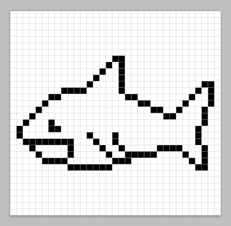 An outline of the pixel art shark grid similar to a spreadsheet