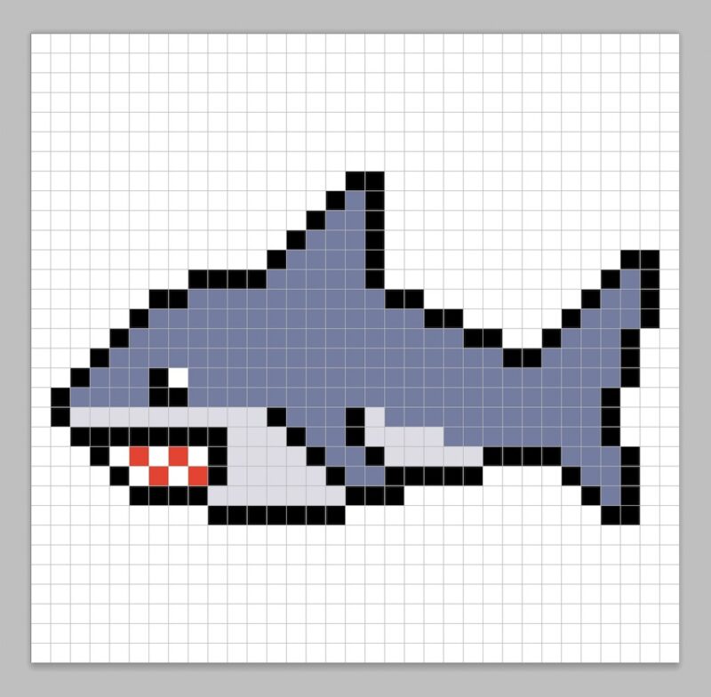Simple pixel art shark with solid colors