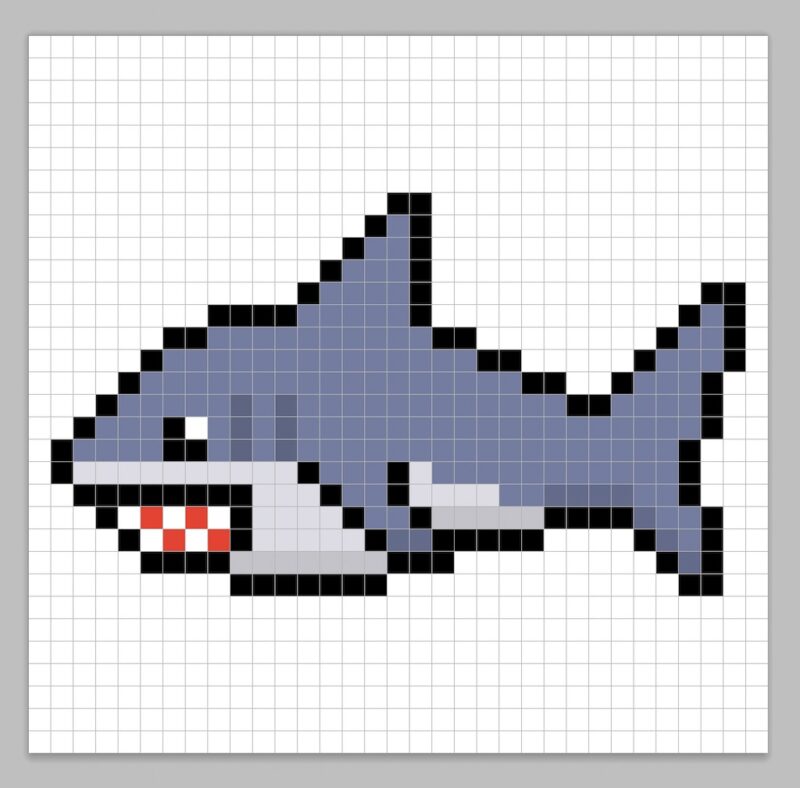 32x32 Pixel art shark with a darker blue gray to give depth to the shark