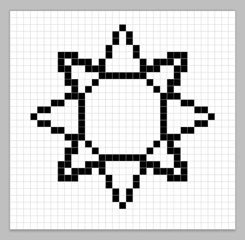 An outline of the pixel art sun grid similar to a spreadsheet