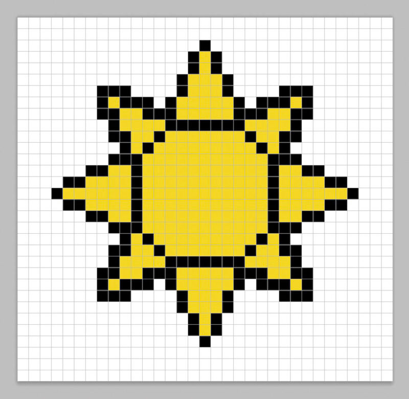 Simple pixel art sun with solid colors