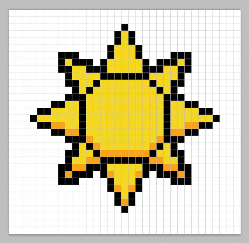 32x32 Pixel art sun with a darker yellow to give depth to the sun