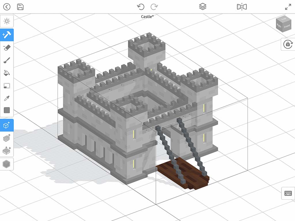 A voxel castle inside of the Mega Voxels Voxel Editor