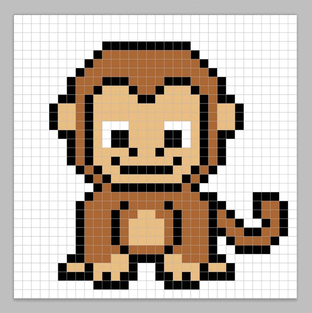 Demonstration of coloring a pixel art monkey in using the pixel art tutorial from Mega Voxels