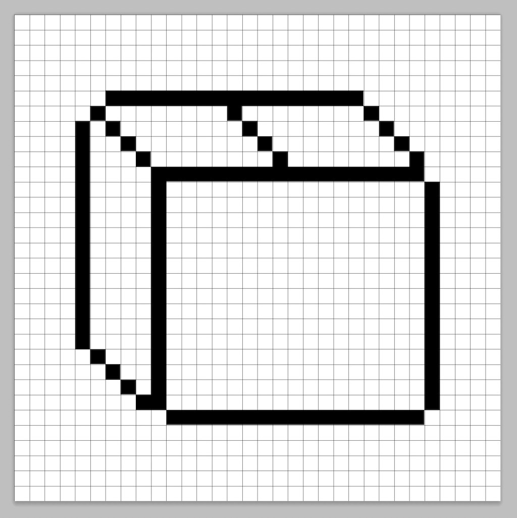 An outline of the pixel art box grid similar to a spreadsheet