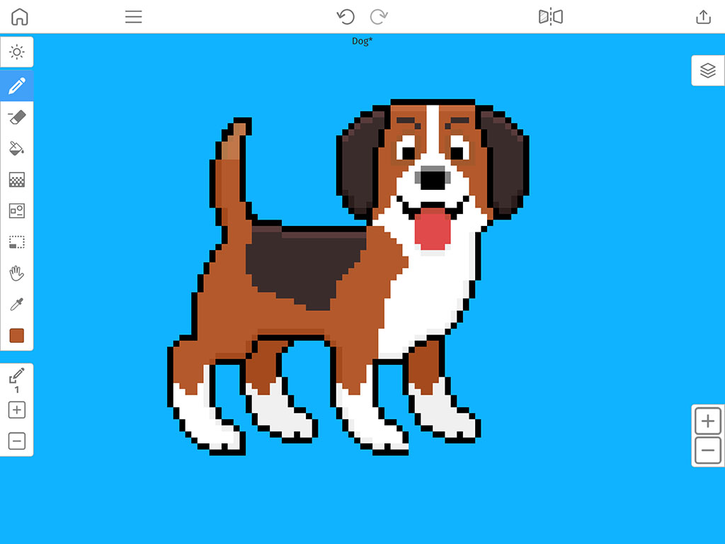 A Pixel Dog inside of the Mega Voxels Pixel Art Maker