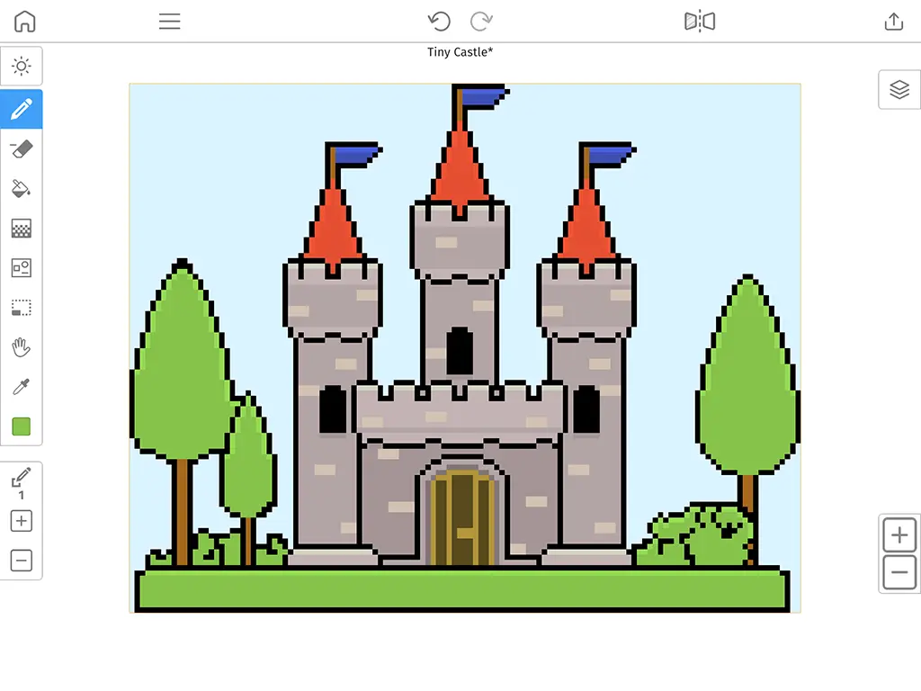 A Pixel Castle inside of the Mega Voxels Pixel Editor
