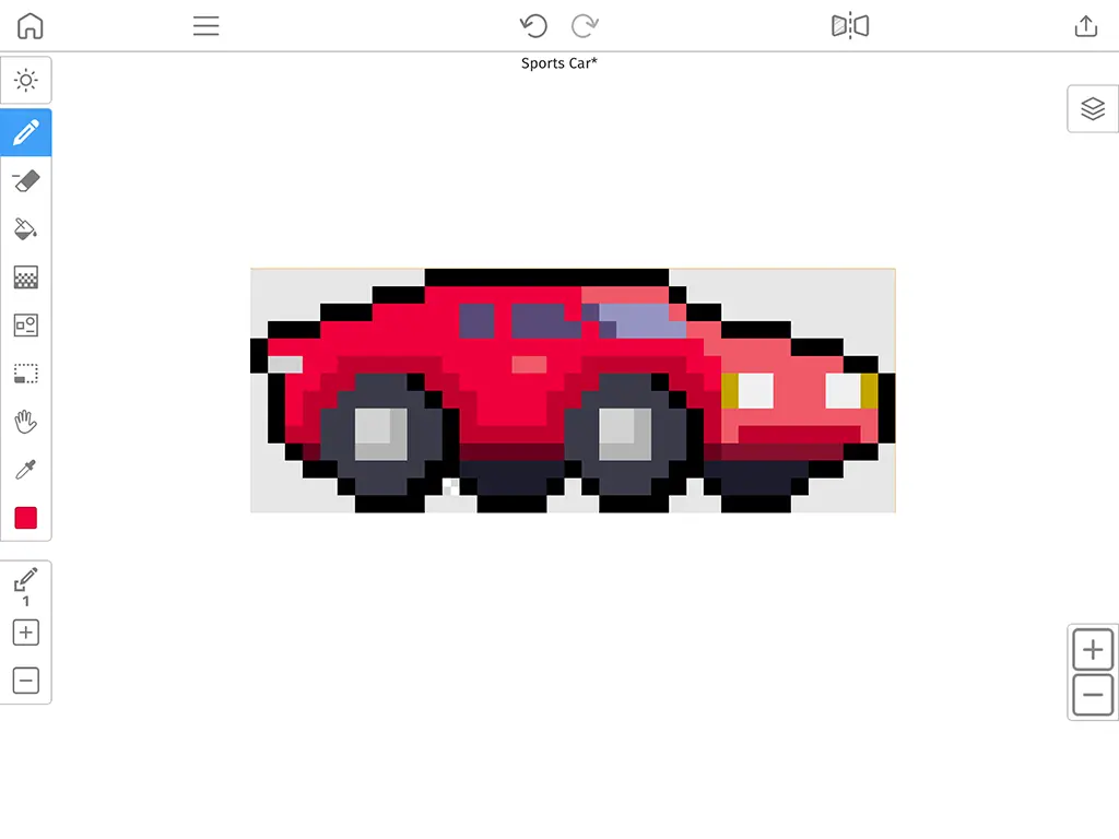 An image preview of a pixel art car inside of the Pixel Editor