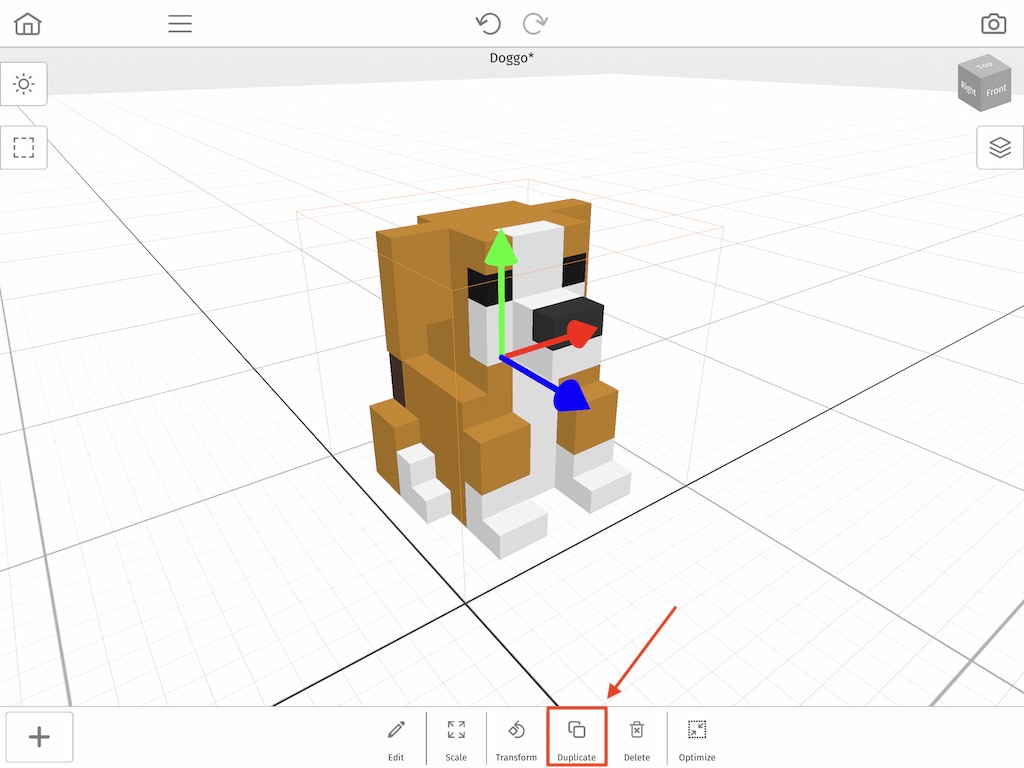 The duplicate option for duplicating a voxel model