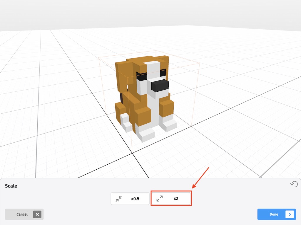 The 2x Increase option inside of the Scale menu in Mega Voxels