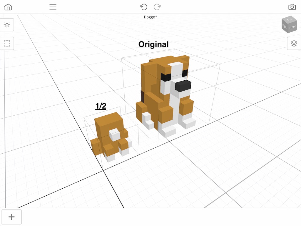 The original voxel model and the voxel model that was reduced by half