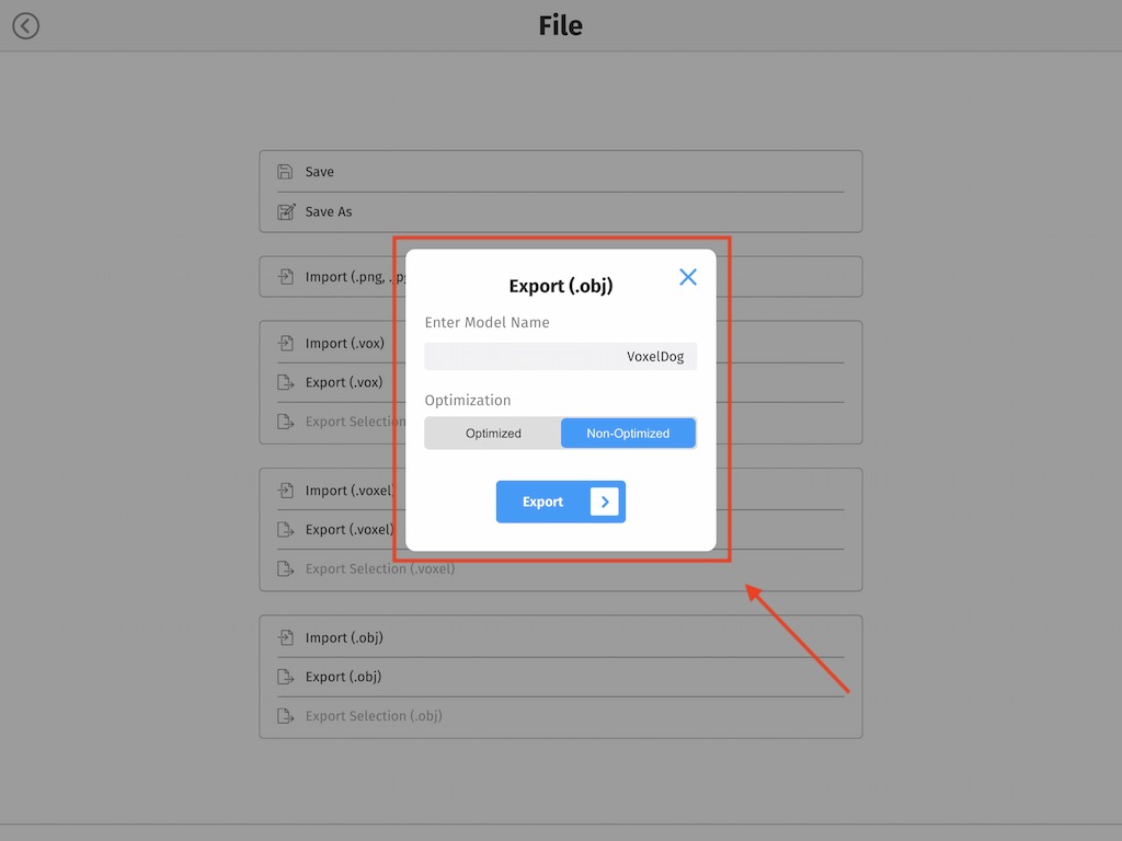 The ability to optimize the voxel model before exporting to OBJ