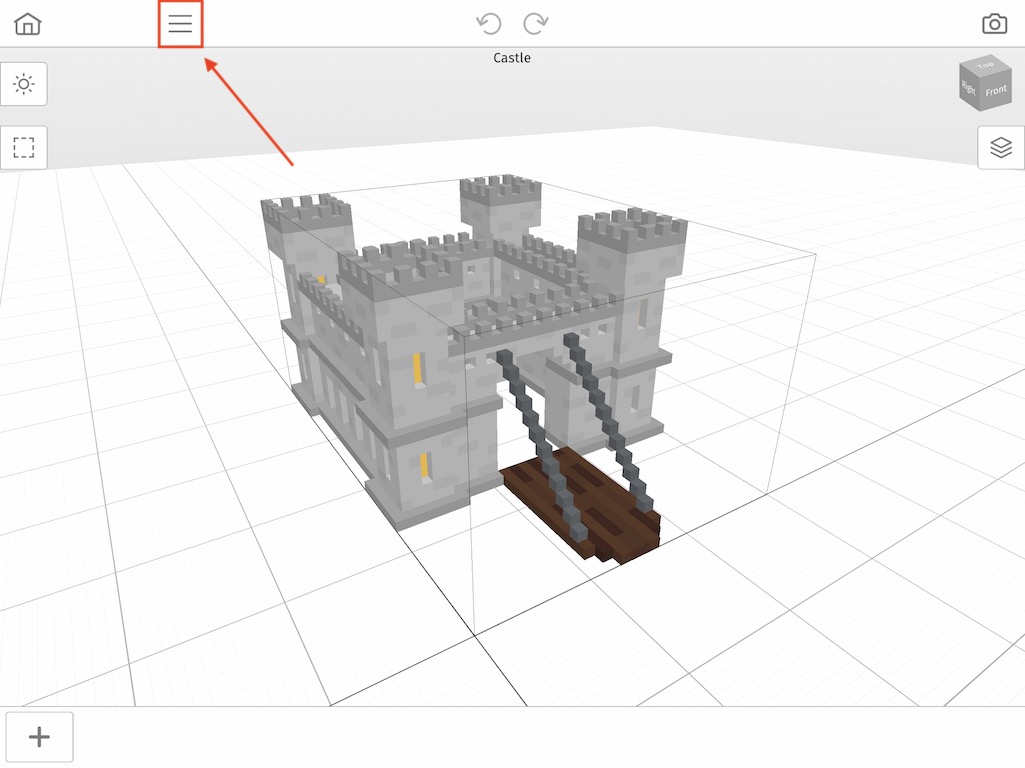 The file menu button in Mega Voxels that contains file import and export options