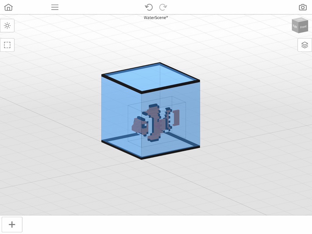Finished voxel aquarium with a 3D pixel fish