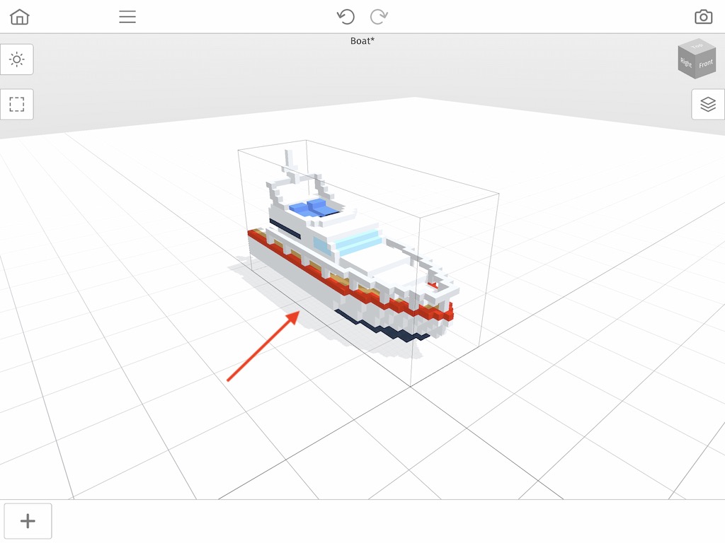 A boat voxel model that will be used to rotate