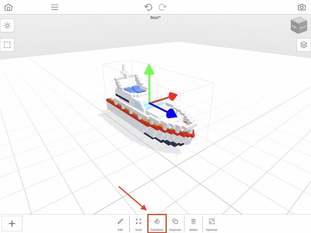 The transform option in Mega Voxels that contains a rotate tool