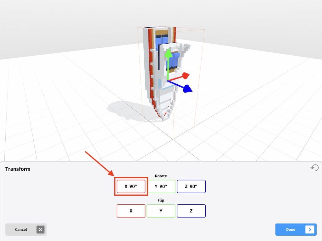 Boat model rotated on the X axis