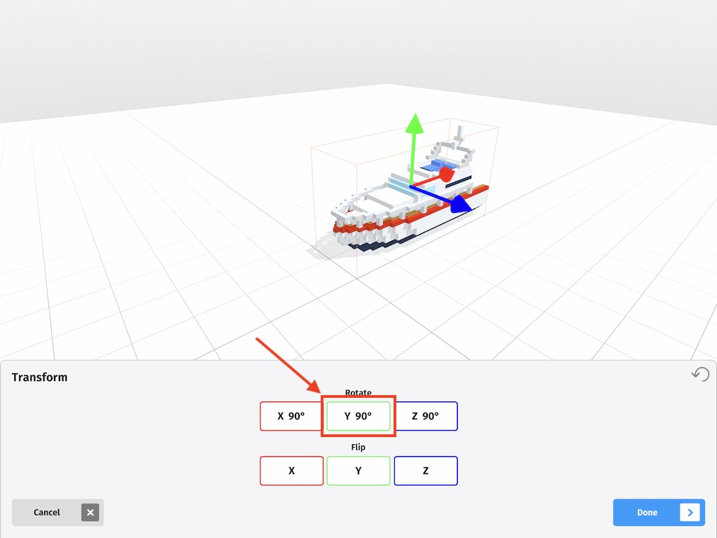 Boat model rotated on the Y axis