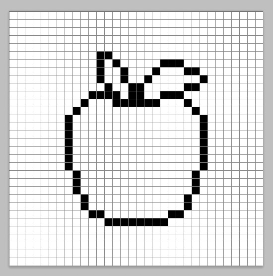 An outline of the pixel art apple grid similar to a spreadsheet