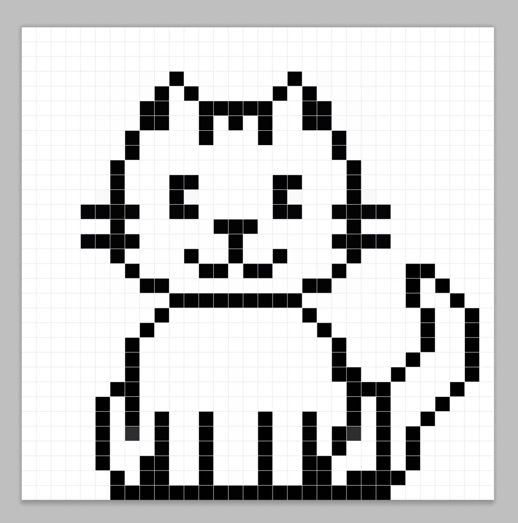 An outline of the pixel art cat