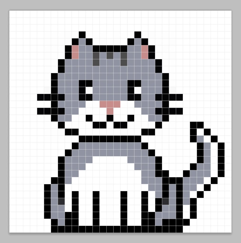 Simple pixel art cat with solid colors