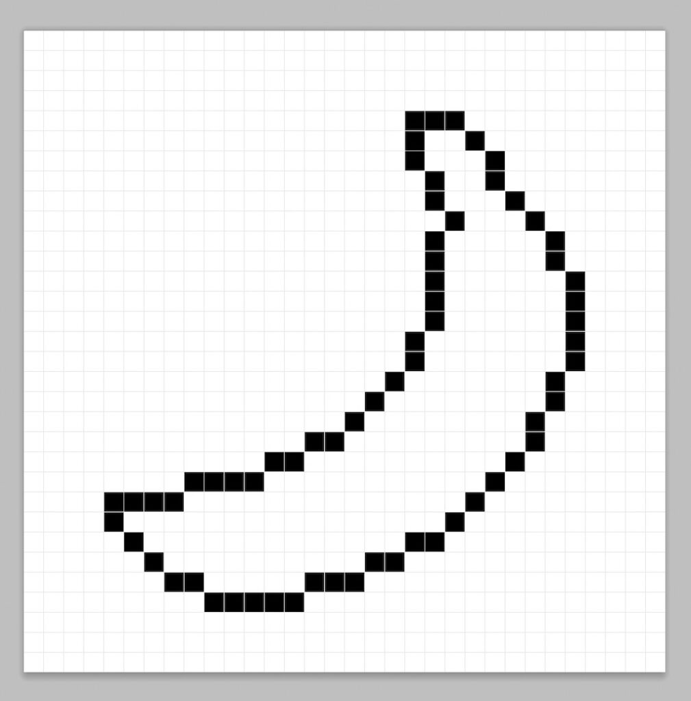 An outline of the pixel art banana similar to a spreadsheet