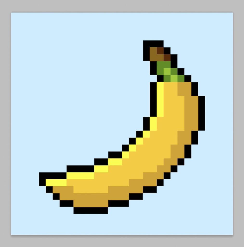 Cute Pixel Art Banana on a light blue background
