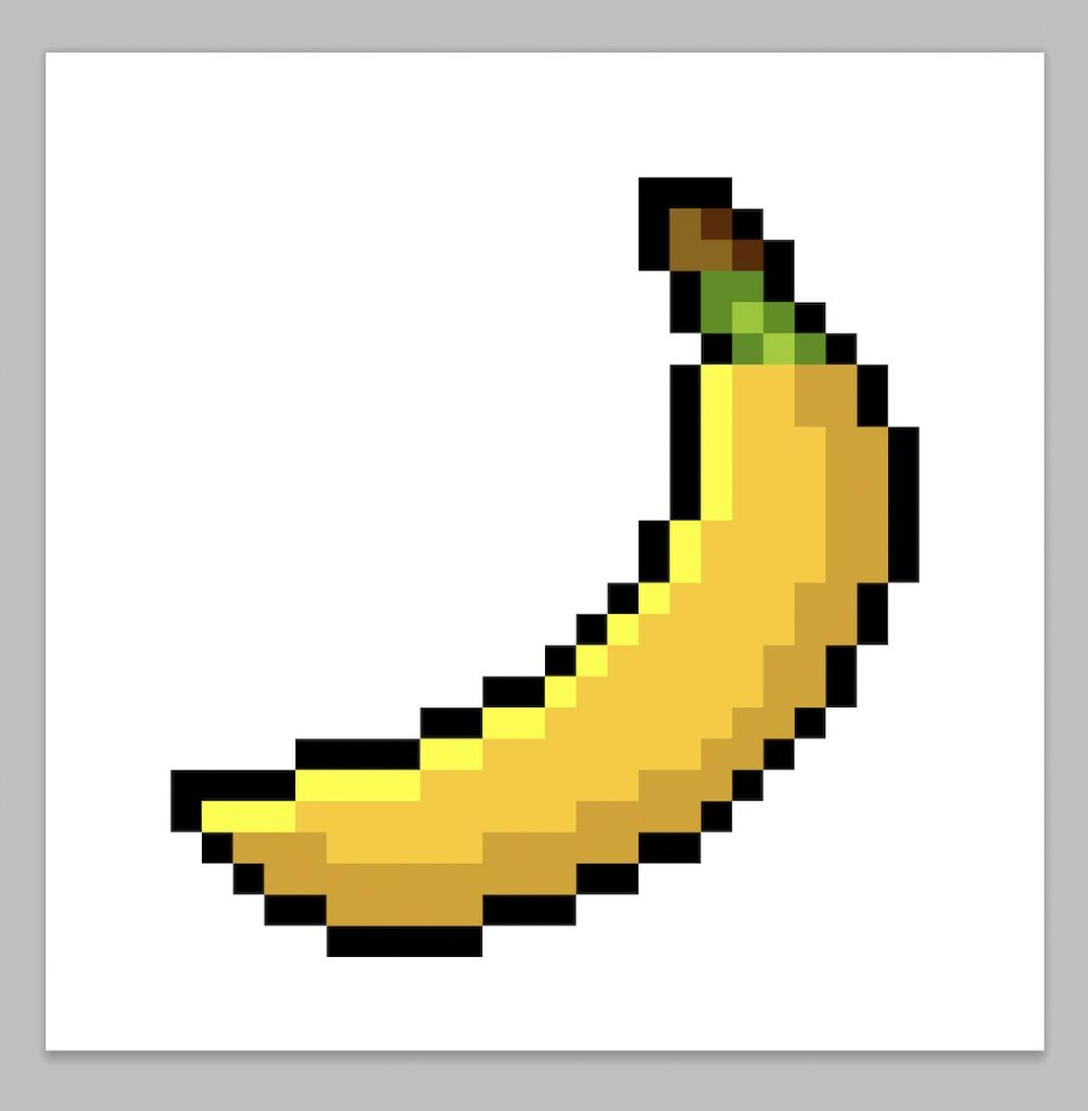 Kawaii pixel art banana on a transparent background