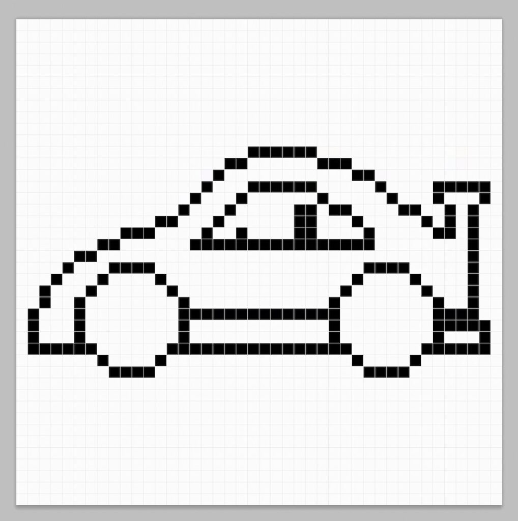 An outline of the pixel art car