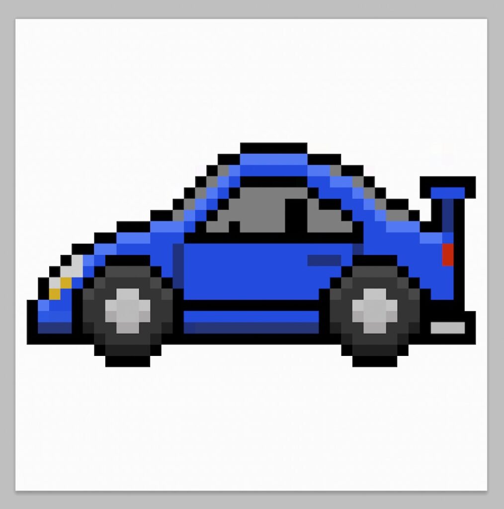 Kawaii pixel art car on a transparent background