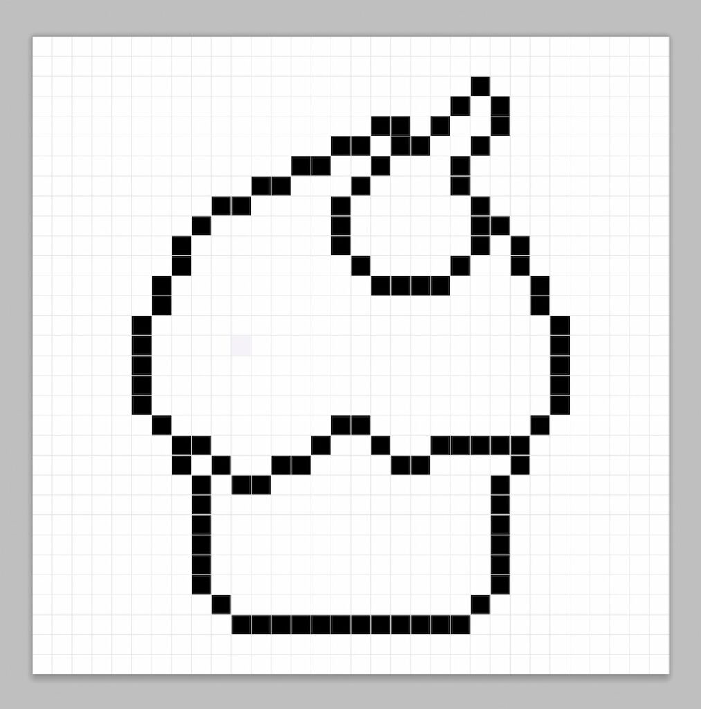 An outline of the pixel art cupcake similar to a spreadsheet