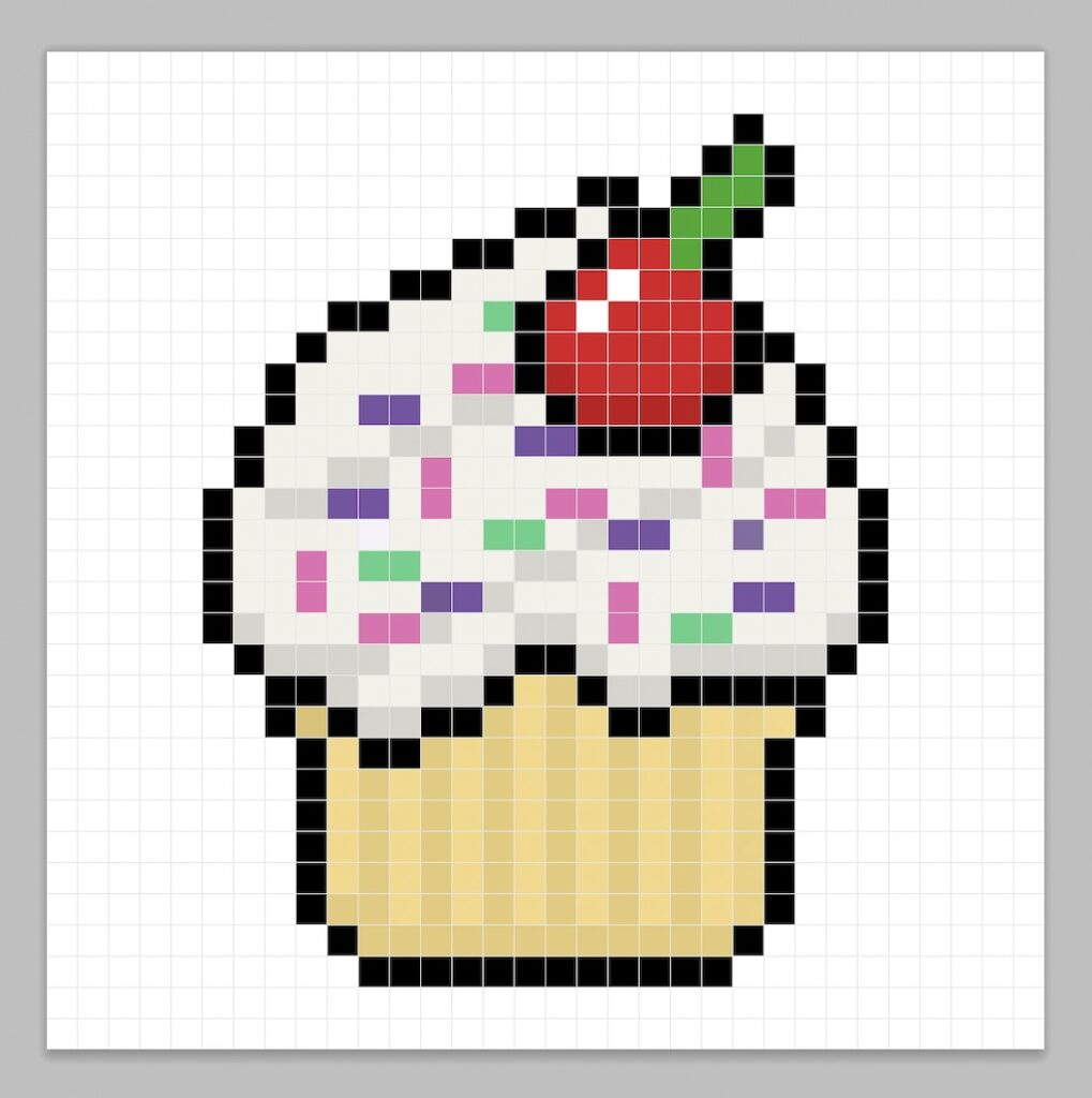 32x32 Pixel art cupcake with a darker white to give depth to the cupcake