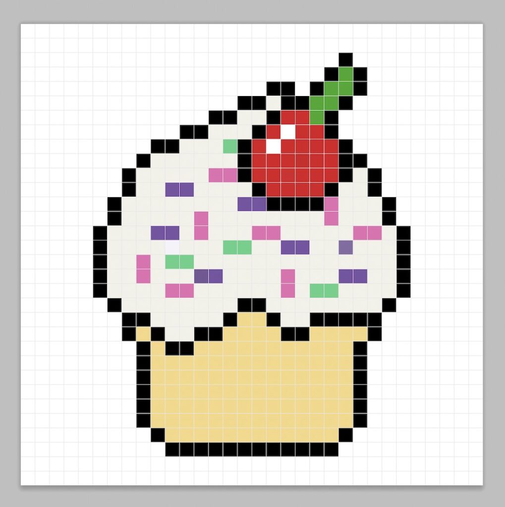 Simple pixel art cupcake with solid colors