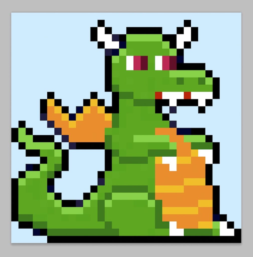 Cute Pixel Art Dragon on Blue Background