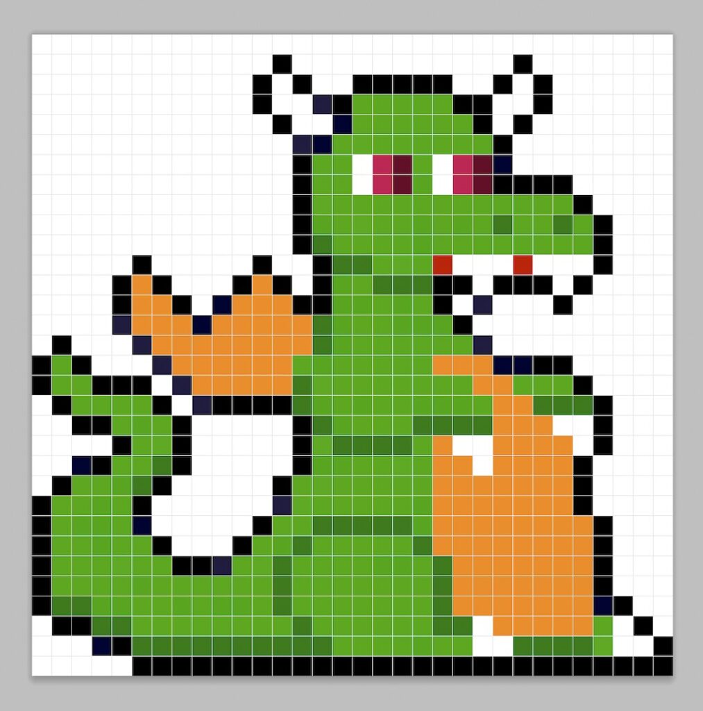 32x32 Pixel art dragon with shadows to give depth to the dragon