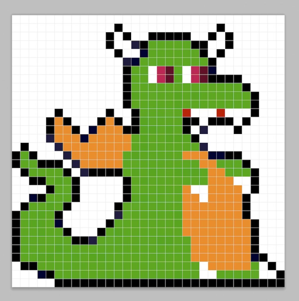 Simple pixel art dragon with solid colors