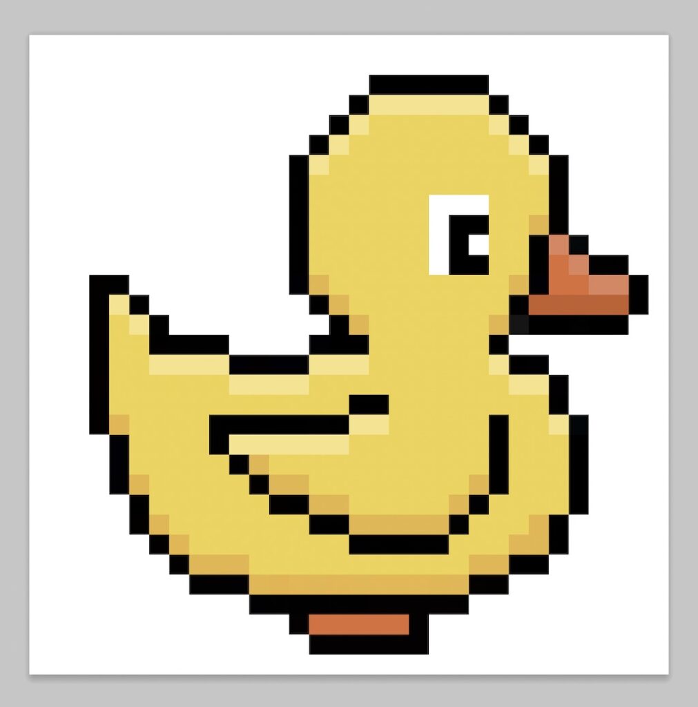 Kawaii pixel art duck on a transparent background