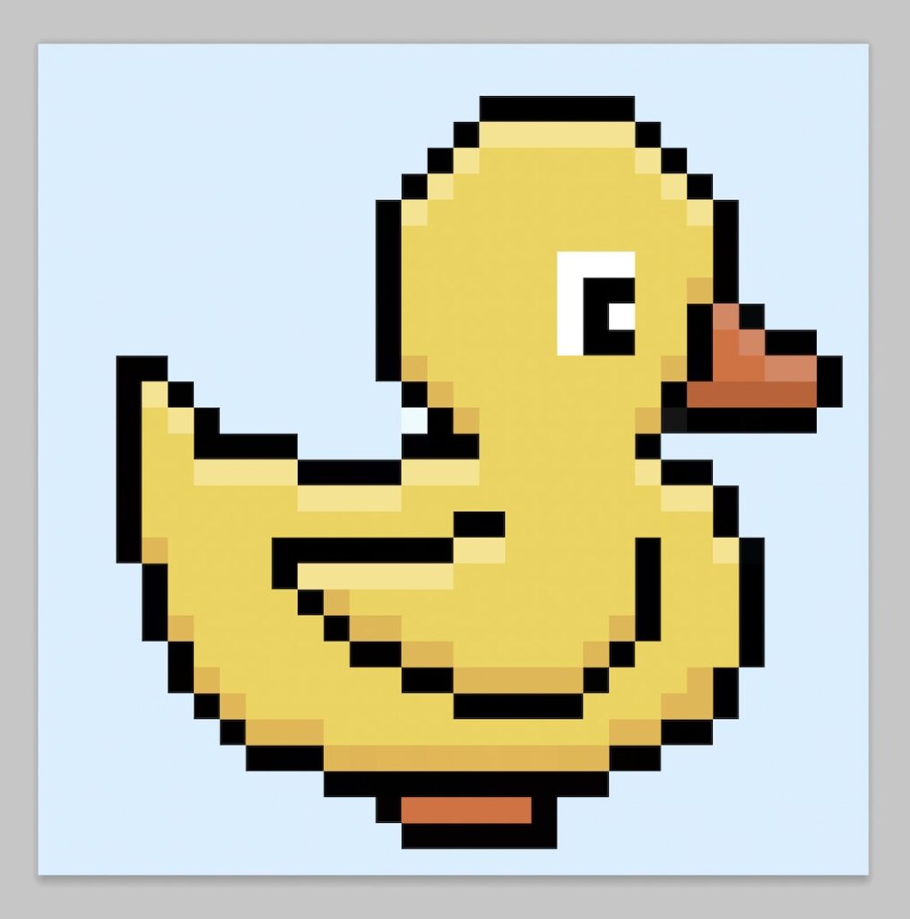 Cute Pixel Art Duck on Blue Background
