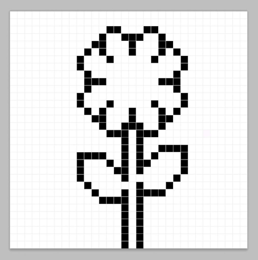 An outline of the pixel art flower similar to a spreadsheet