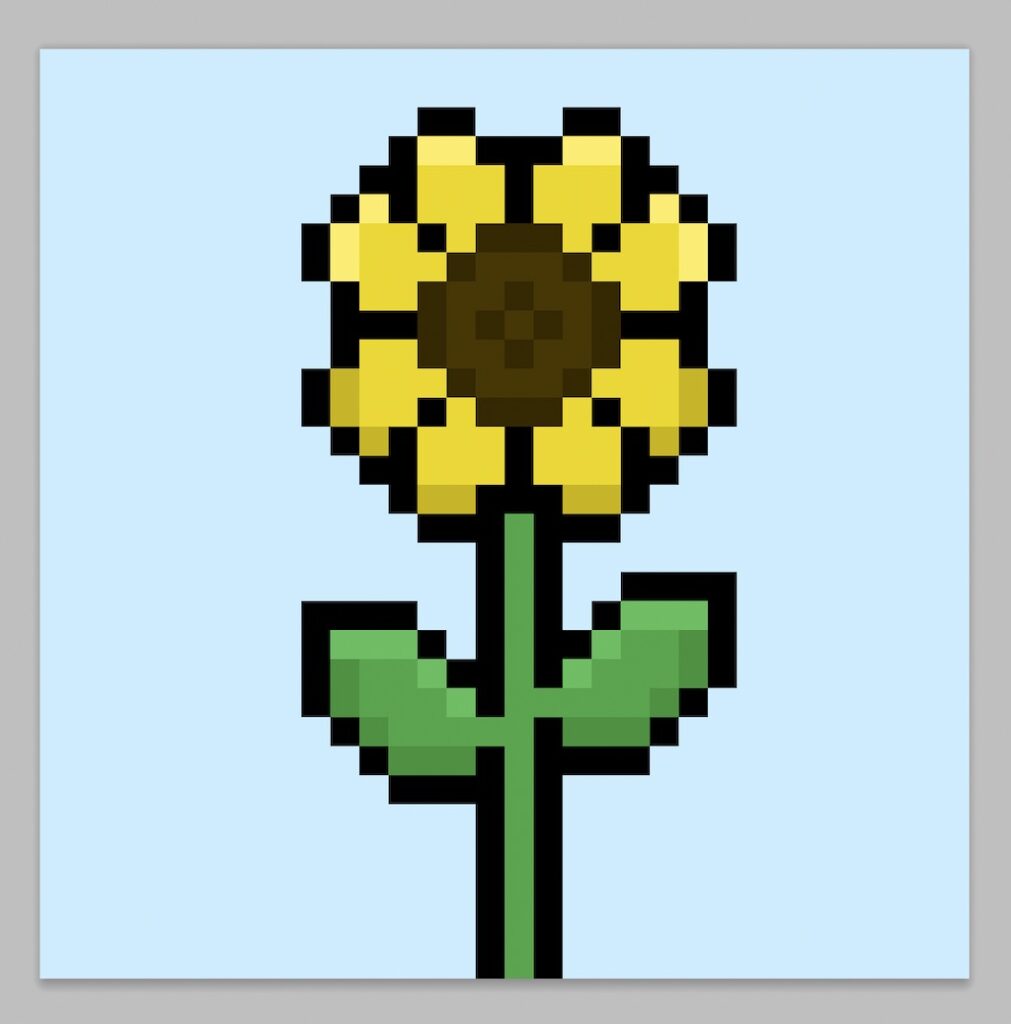 Cute pixel art flower on a light blue background